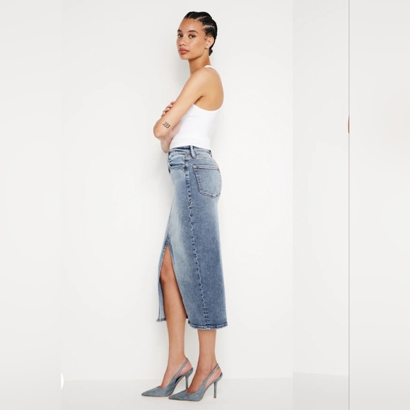 Risen High Rise Front Slit Denim Maxi Jean Skirt NWT - Picture 1 of 5